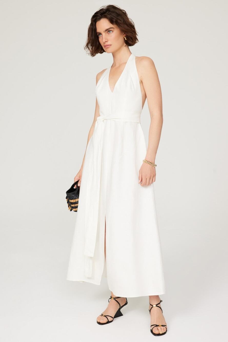 Saunders Collective White Halter Linen Blend Sleeveless Midi Dress Size 4